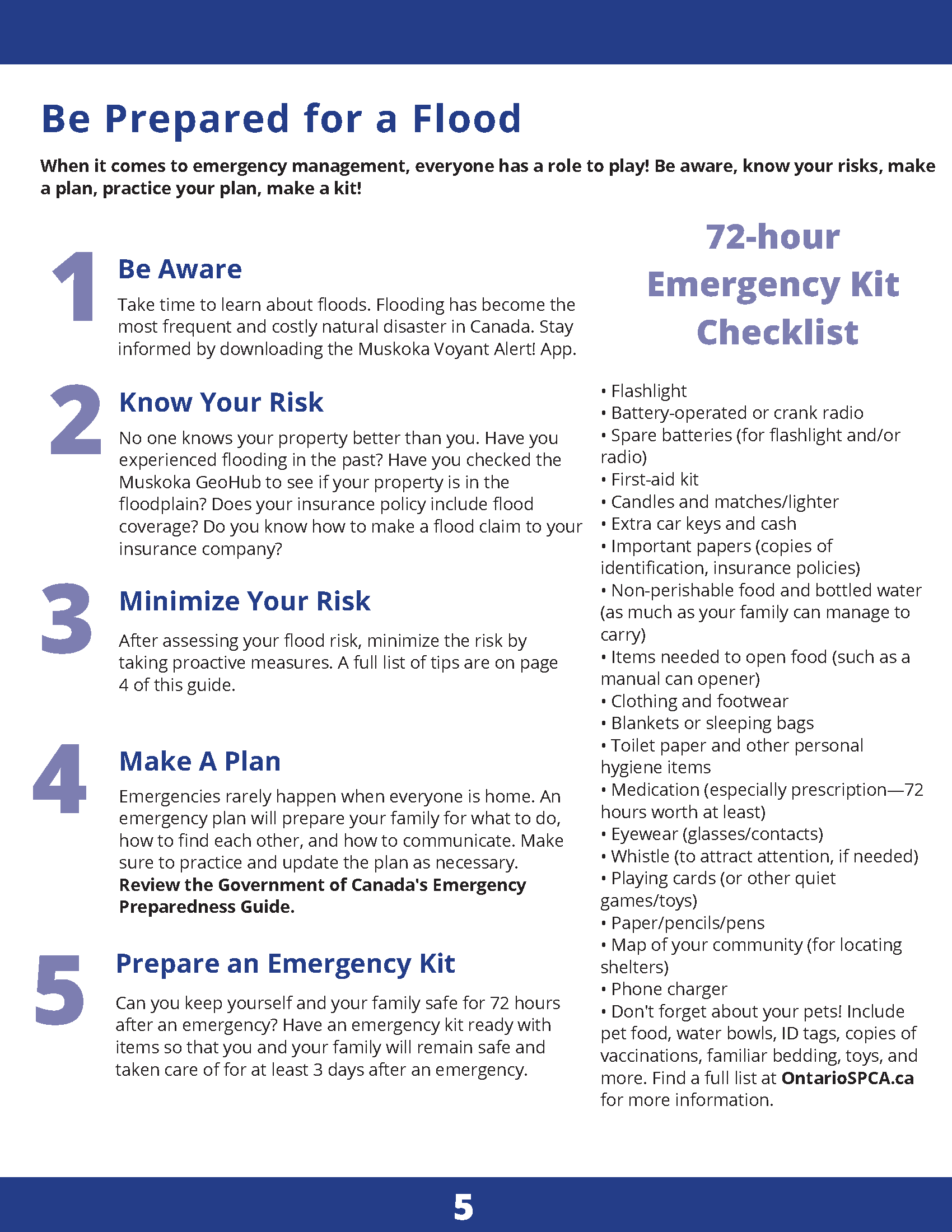 5 steps you can take to be prepared for a flood. Click image to open PDF
