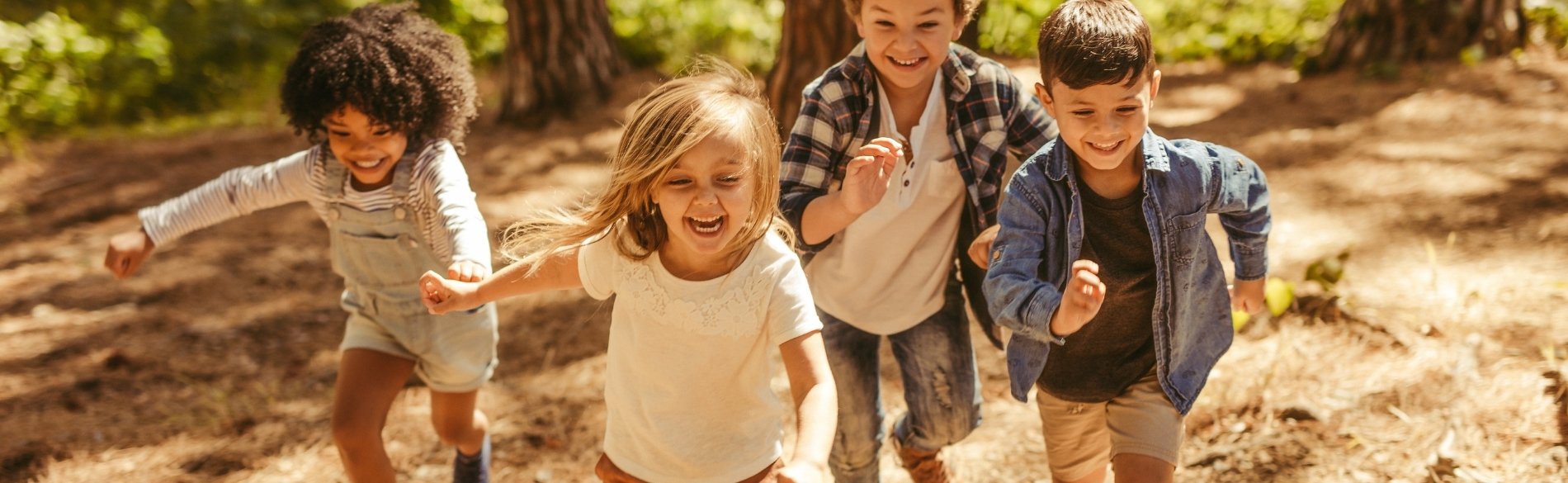 Kids running in the forest
