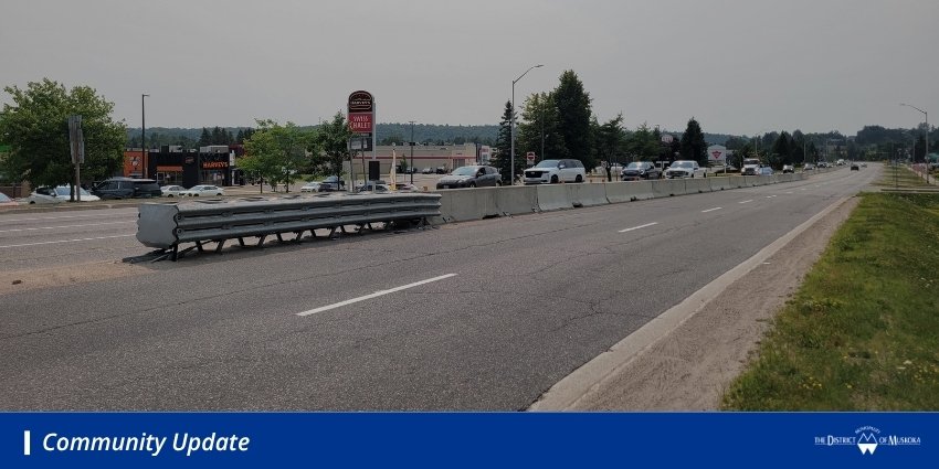 Road with median in the middle. Bottom text 